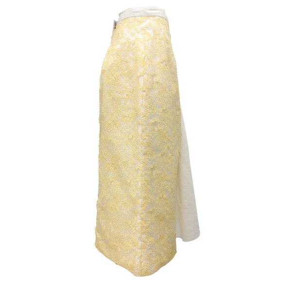 Markarian White / Yellow Floral Embroidered Midi Skirt - Picture 2 of 5